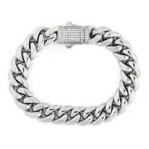 Invicta Elements Men's Cuban Chain Iced Out Heavy Bracelet, Silver