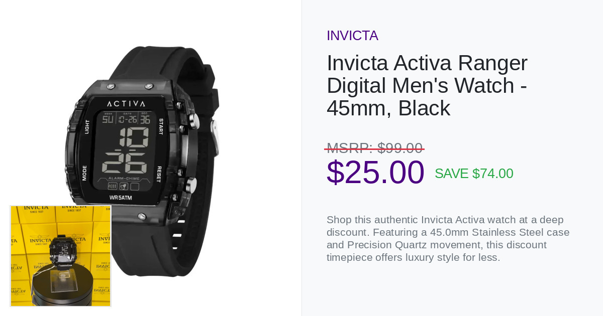 Invicta Digital Invicta Activa Ranger Digital Men's Watch - 45mm, Black (Mod: ACW8108 ...