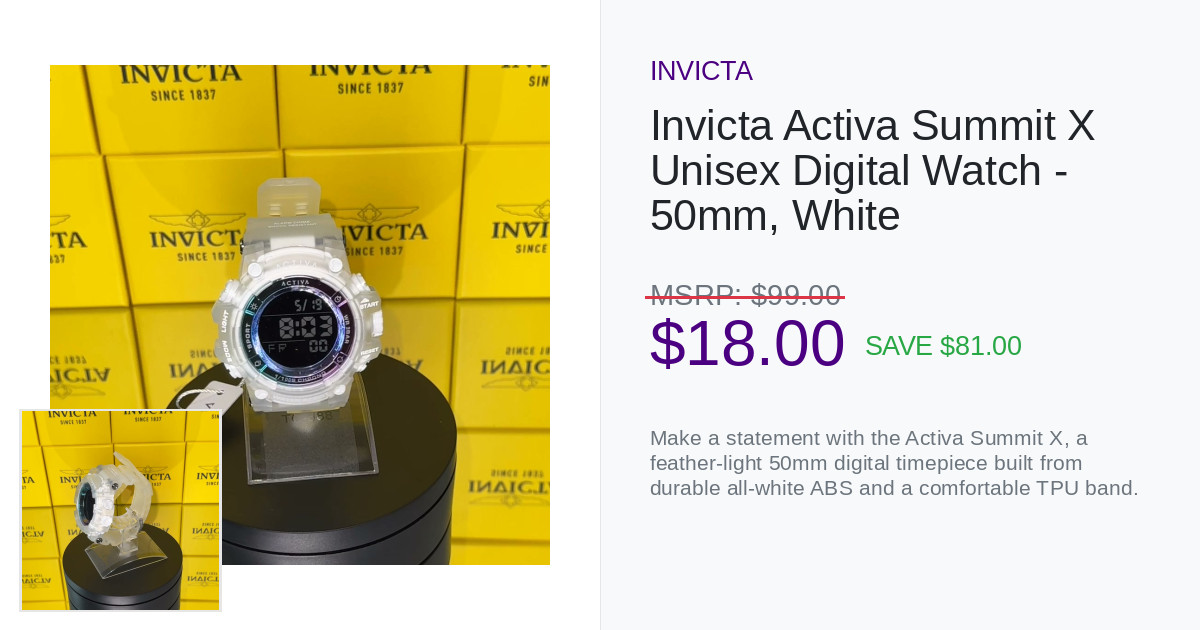 Invicta Activa Summit X Unisex Digital Watch - 50mm, White (Mod